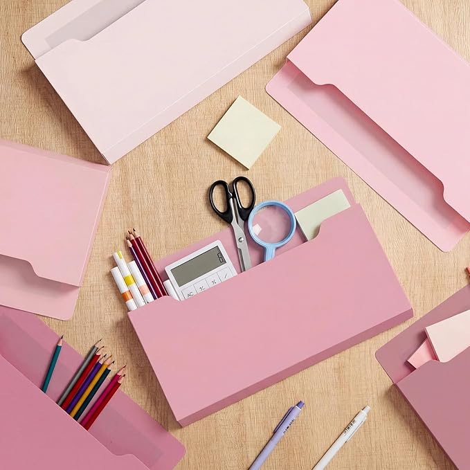 Fuutreo 6 Pcs Magnetic Wall File Organizer Magnetic Wall File Holder Refrigerator Magazine Holder for Mail Letters Paper(Rose Pink,8.3 x 13.8 Inch)
