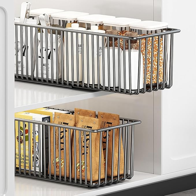 AmoiChic Under Sink Organizer, 2 Pack Pull Out Cabinet Organizer Slide Out Sink Shelf Cabinet Storage Shelves, Storage for Kitchen Bathroom, Black