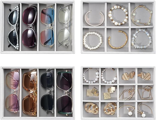 ProCase Stackable Jewelry Organizer Trays for Drawers, Jewelry Drawer Inserts Container Display Case Storage for Earring Necklace Ring Bracelet Sunglasses Glass -Grey, 4 Layers
