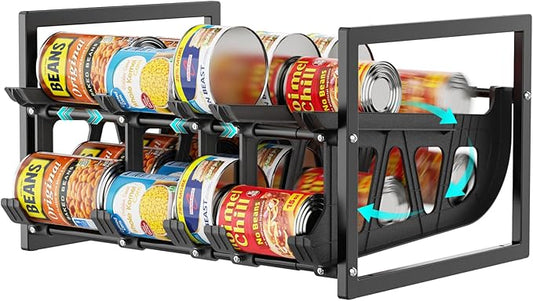 iSPECLE Can Organizer, Store 40 Cans Auto Rolling Pantry Can Organizer Easy Access Can, Adjustable Dividers Fit Various Cans Sizes, Extendable Can Storage Better Fit Pantry Shelf Space, Black