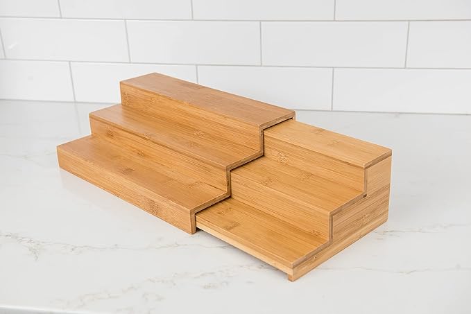 Lipper International 8807 Bamboo Wood Expandable 3-Tier Step Shelf Kitchen Organizer, 12" x 7-7/8" x 4-1/4"