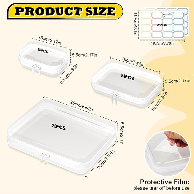 AOBOPLE 10 Pack Clear Hard Shell Zipper Case,Waterproof Toiletry Cosmetic Bag,Toy Organizers and Storage Box,Diaper Bag Organizer,Pencil Case,Clear Plastic Zipper Pouches for Office Home Storage