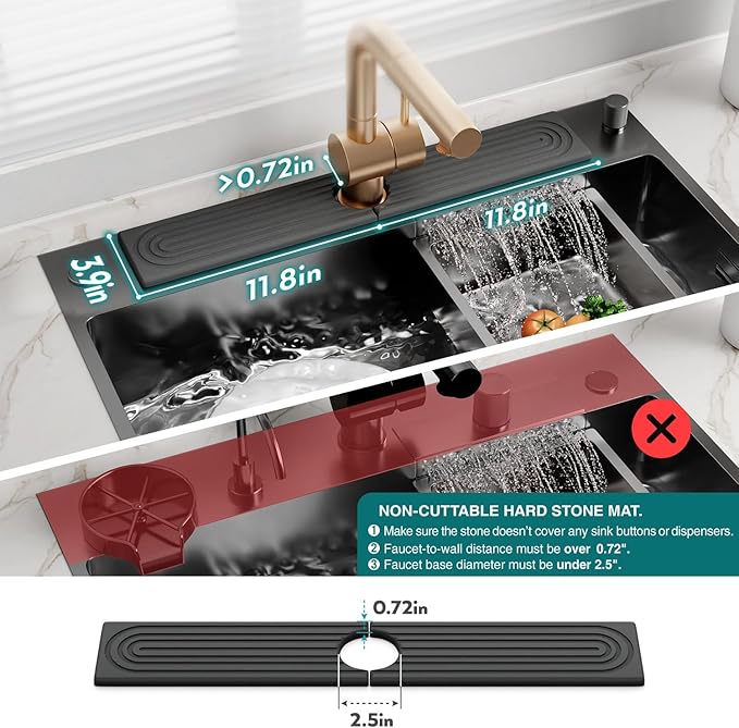 eormoe Kitchen Sink Splash Guard – Stone Diatomite Faucet Drying Matt, Modern Kitchen Sink Accessories for Countertop (Dark Grey, 23.6"x3.9")