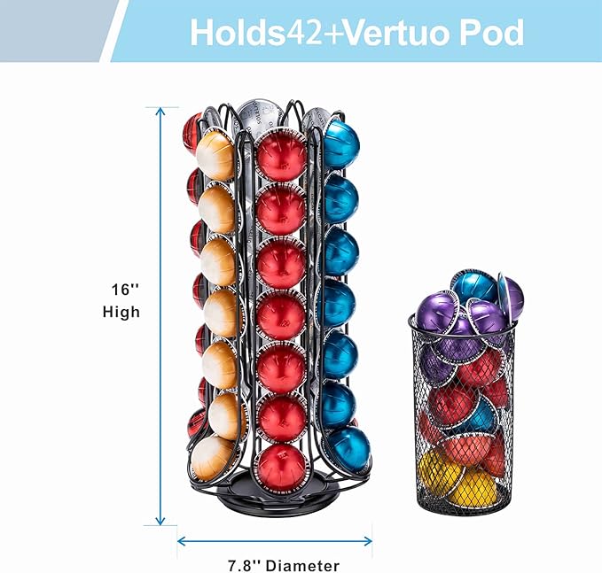 ZCDCP Nespresso Vertuo Pod Holder Carousel Stand - 360 Degree Storage for 60 Pods, Black Coffee Organizer
