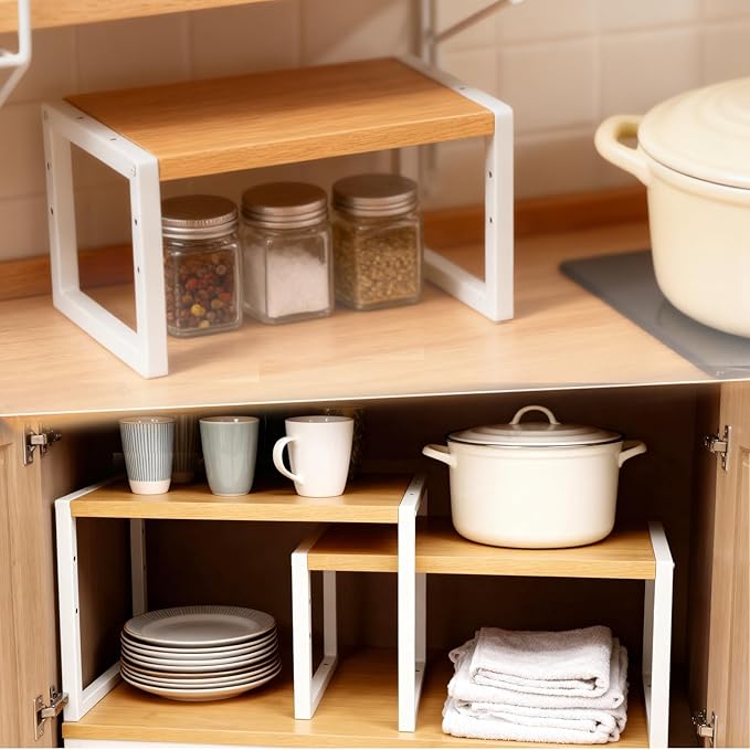 Cabinet Organizer Shelf Adjustable Shelf Organizer for Kitchen Organization Kitchen Countertop Organizer with 3 Height Options 2 pack Stackable Spice Rack Pantry Storage