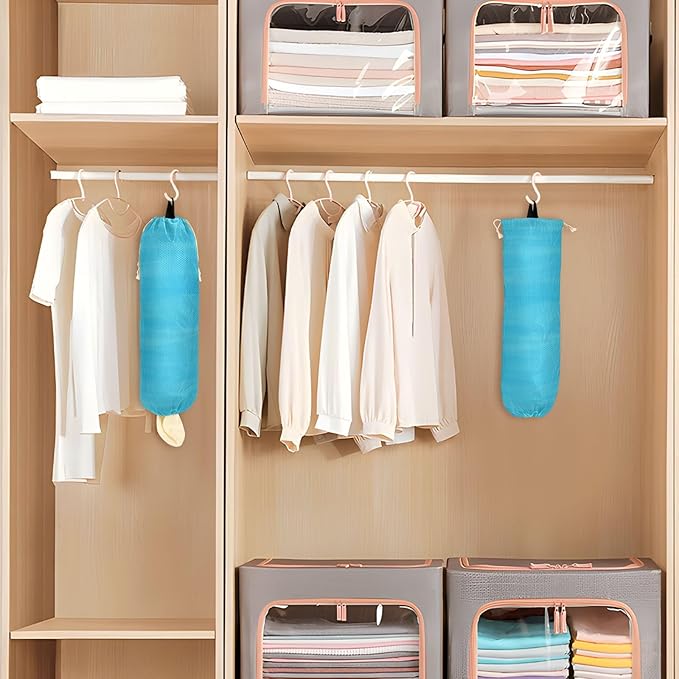 1 PC Plastic Bag Holder Wall Mount for Grocery, Shopping, and Trash Storage - Kitchen Closet Organizer Dispenser, 22 x 9 Inch, Sky Blue