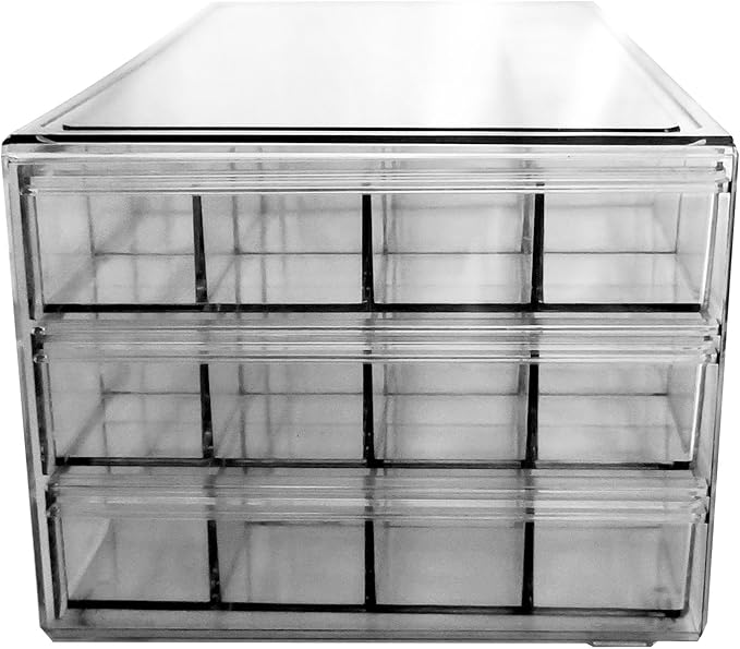 Acrylic Earrings Jewelry Organizer with 3 Drawers 72 grids, Stackable Necklace Rings Display Storage Case Box Holder, Clear Grey