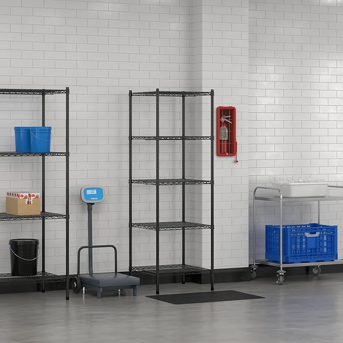 Commercial NSF Listed Black Epoxy Stationary Wire Shelving Kit 24" x 24" x 74", with 5 Shelves Perfect for Warehouse, Walk-in Refrigerator, Freezer, Grocery Store, Restaurant, Dishroom