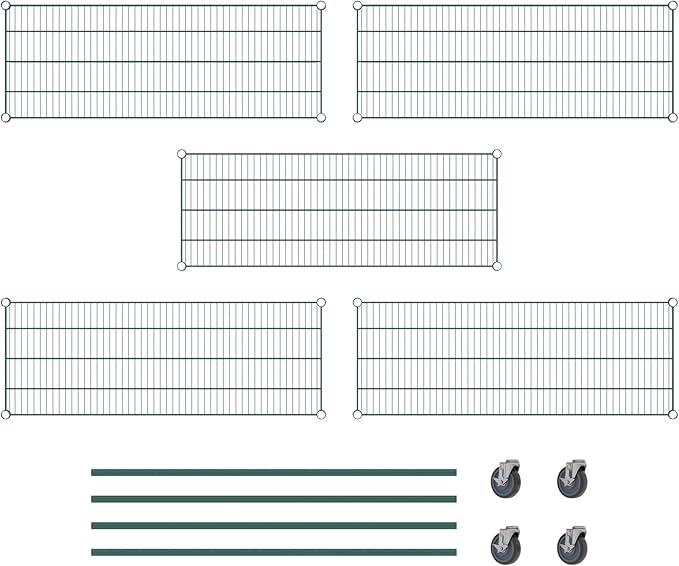 Commercial NSF Listed Green Epoxy Mobile Wire Shelving Kit 18" x 48" x 60", with 5 Shelves Perfect for Warehouse, Walk-in Refrigerator, Freezer, Grocery Store, Restaurant, Dishroom