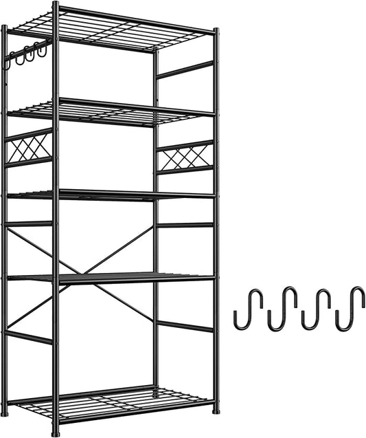 Metaling Shelving 5 Tier Shelf Organizer with Hooks,Storage Shelves Heavy Duty Garage Shelves Unit with Leveling Feet,Wire Shelving for Pantry, Kitchen and Closet,23.6" W x 13.8" Dx72.4 H