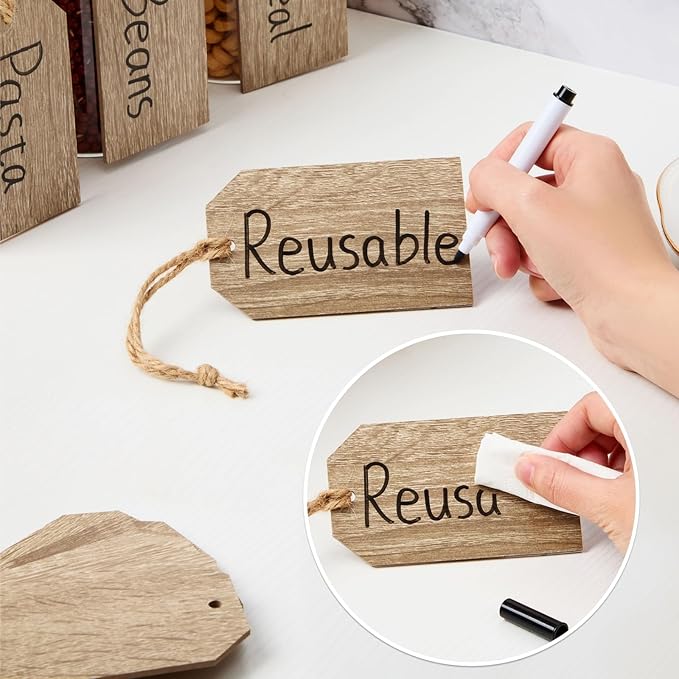 Talented Kitchen Wooden Hanging Tags - Kitchen & Home Organization - Canning Jar & Basket Tags - Wood Labels for Storage Bins - 4.33 x 2.5 in, Pack of 24, 40 Preprinted Labels, Natural Wood