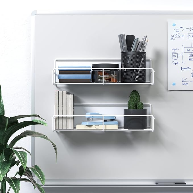 Mystozer 2 Pack White Magnetic Spice Rack Organizer, Space Saver for Refrigerator and Whiteboard, Metal Fridge Shelf for Kitchen and Classroom