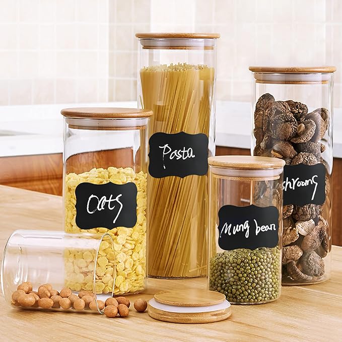 JEFURE 120 Pcs Chalkboard Labels for Storage Bins, Chalk Labels for Containers, Waterproof Mason Jar Labels, Reusable Chalk Labels for Mason Jar, Parties Decoration, Weddings, 2 Liquid Markers