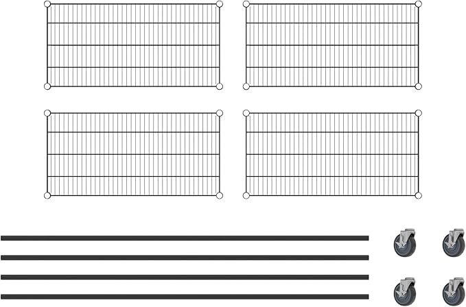 Commercial NSF Listed Black Epoxy Mobile Wire Shelving Kit 18" x 36" x 80", with 4 Shelves Perfect for Warehouse, Walk-in Refrigerator, Freezer, Grocery Store, Restaurant, Dishroom