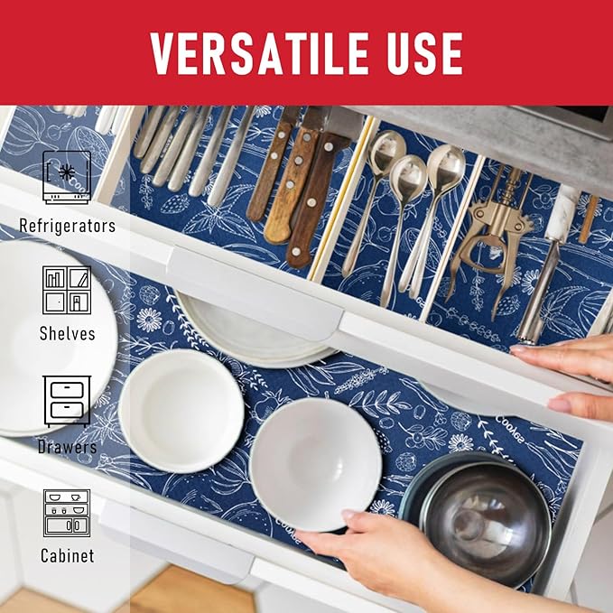 Cooyes Large Fridge Liners for Refrigerator, 17.7" × 24", Drawer & Shelf Liners for Kitchen Cabinets Non-Adhesive, Breathable Cloth Material, Non-Slip, Keep Produce Fresh Longer