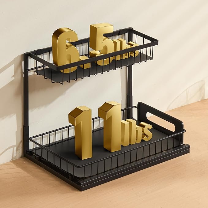 VEVOR 2 Tier Pull Out Cabinet Organizer(10.7"W x 14.2"D), Under Sink Organizer and Storage, Slide Out Drawer Cabinet Organizer, Wire Basket Sliding Storage, 12.5"Wx15.5"Dx13"H Install Size for Cabinet