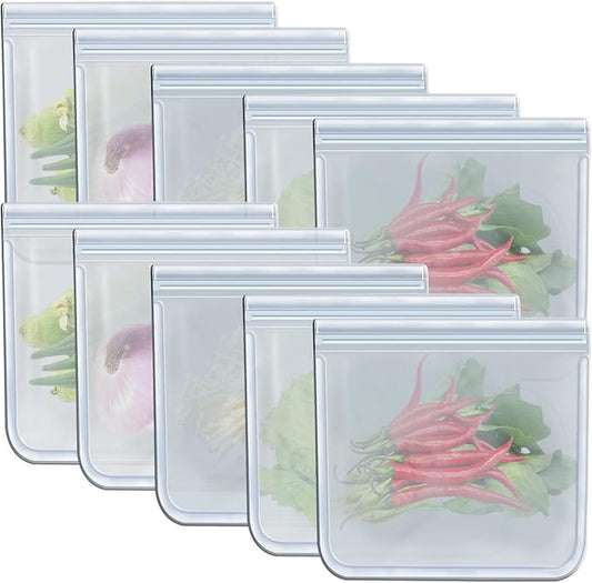 RLAVBL Gallon Freezer Bags Reusable Food Storage Bags for Vegetable, Liquid, Snack, Meat, Sandwich, 11.02x10.63 Inch, 10 Pack