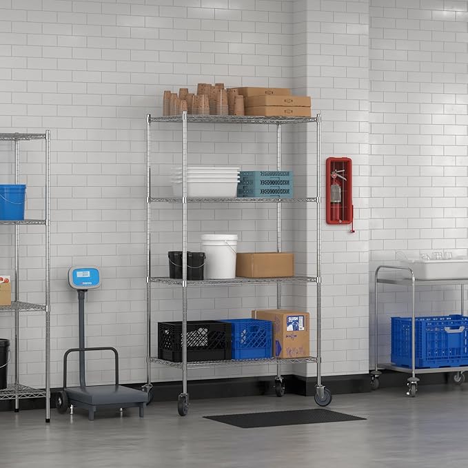 Commercial NSF Listed Chrome Mobile Wire Shelving Kit 24" x 42" x 80", with 4 Shelves Perfect for Warehouse, Walk-in Refrigerator, Freezer, Grocery Store, Restaurant, Dishroom