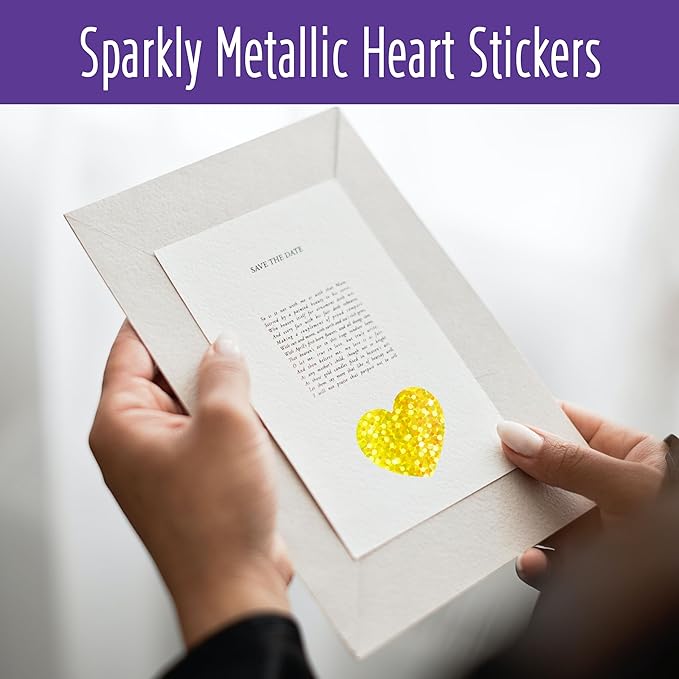 500 PCS Gold Glitter Heart Stickers - Golden Metallic Sparkling Self Adhesive Waterproof Reflective Heart Stickers for Love Decorative Labels - Wedding, Valentine's Day Supplies (1' Each)
