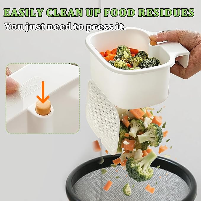 Kitchen Sink Drain Strainer Basket - Hanging Sink Drain Basket with One-Touch Drain Mesh, Kitchen Sink Food Catcher Basket Storage Organizer (White)