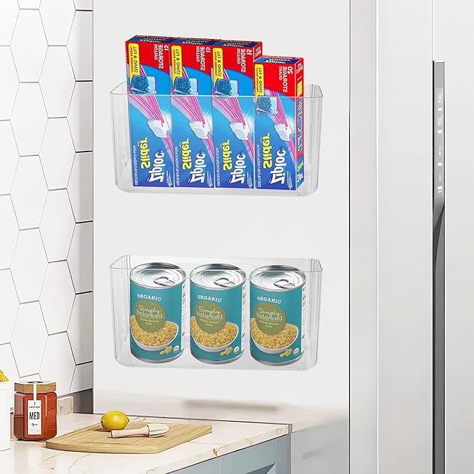Klmnop 2 Pack Adhesive Mount Cabinet Door Organizer, Kitchen Foil and Plastic Wrap Holders, Cling Wrap Wall Organization for Kitchen, Pantry, Bathroom, Office, Craft Room, Garage(Clear)