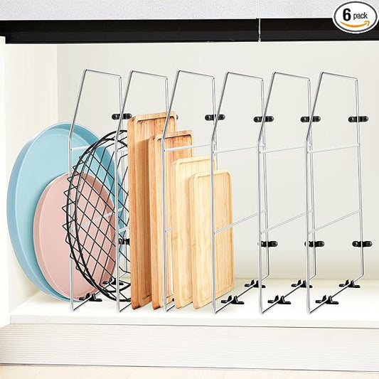 Blulu 6 Pcs Baking Sheet Organizer 18" x 20" Tray Dividers for Cabinets Kitchen Cabinet Dividers Vertical for Baking Sheets Chrome Pan Rack Storage Wires for Kitchen Cupboards (Silver)