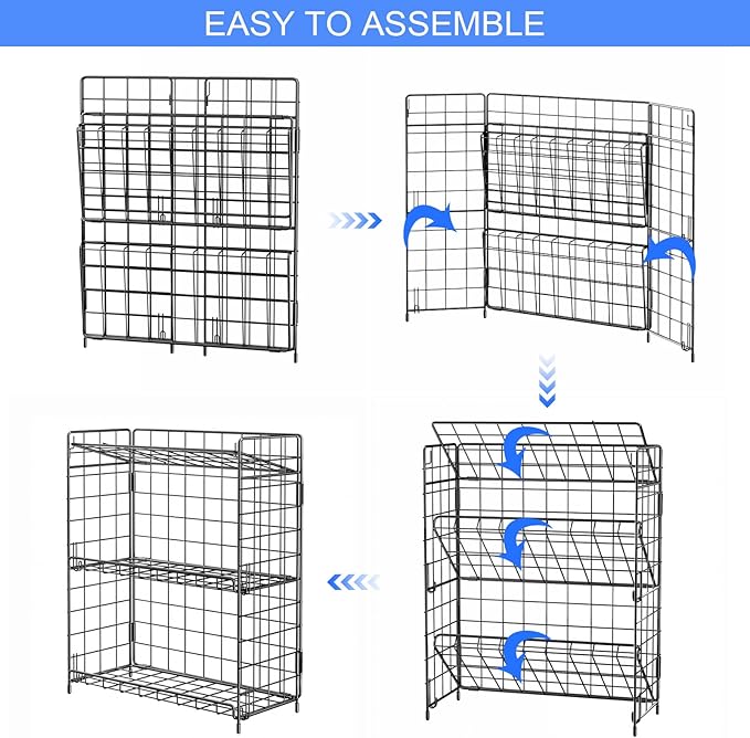 3-Tier Snack Rack for Countertop, Foldable Snack Organizer for Small Snacks, Versatile Metal Wire Snack Storage Basket for Kitchen Supplies, Spice Rack, Fruits Holder, Bathroom Shelf.