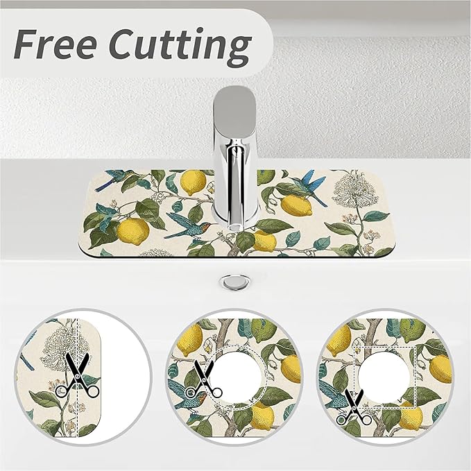 Kitchen Sink Splash Guard，lemon tree with hummingbirds Faucet Mat Sink Gadgets-Super Absorbent Fast Drying Mat Drip Catcher for Kitchen, Bathroom,Sink Mat, Dish Drying Mat, Bathroom(15" X 5.5" )