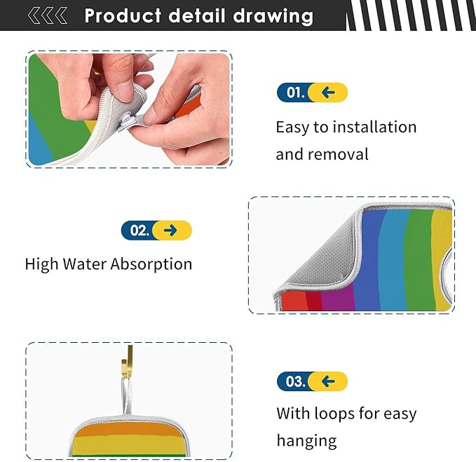 2 PCS Kitchen Sink Splash Guard 23.6 Inch Faucet Mat for Kitchen Sink Bathroom Sink Faucet Absorbing Drip Drain Mat Pad Microfiber Soft Washable Colorful Stripes