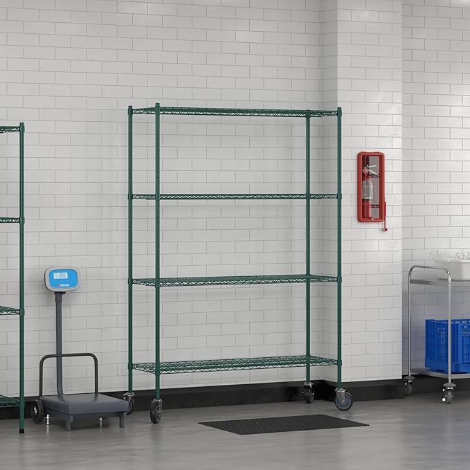Commercial NSF Listed Green Epoxy Mobile Wire Shelving Kit 18" x 54" x 80", with 4 Shelves Perfect for Warehouse, Walk-in Refrigerator, Freezer, Grocery Store, Restaurant, Dishroom