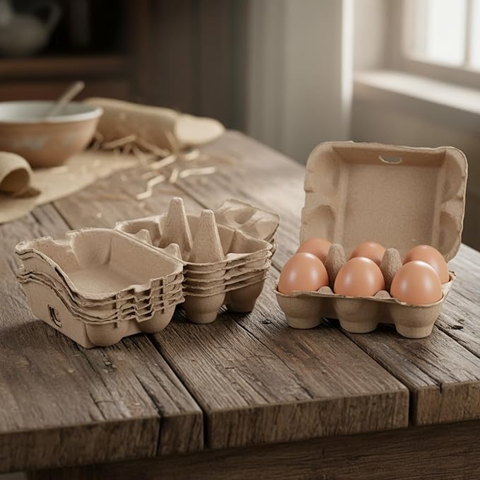 PercyEffie 50 Pack Half Dozen Egg Cartons Bulk,Blank Natural Pulp Egg Carton 6 Count for Chicken Eggs, Reusable Storage Holder Cardboard Paper Holder Container Organizer Pulp Eggs Crate for Fridge