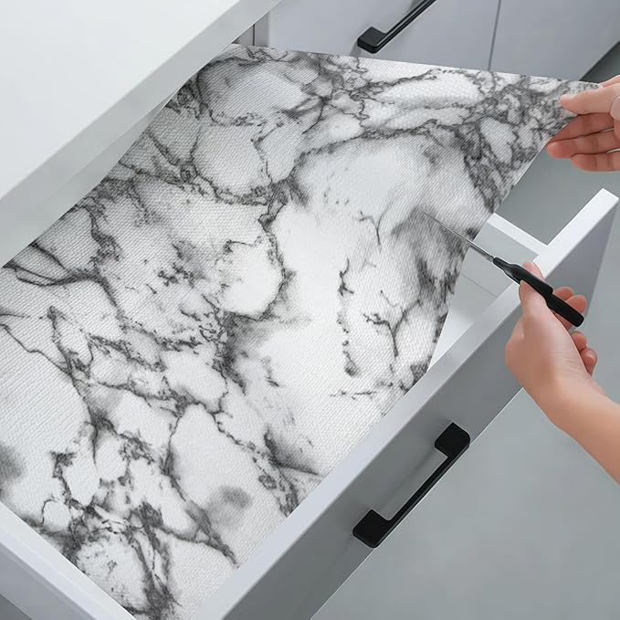 Quttisay Shelf Liner for Kitchen Cabinets,Non Adhesive Cabinet Liner,Non-Slip Drawer Liner,Waterproof Shelf Liner Easy to Clean Strong Grip Liner for Cabinets,Drawers,Cupboard，(Marble 12in x 16.4FT)