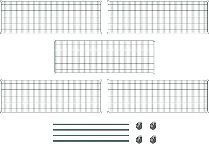 Commercial NSF Listed Green Epoxy Mobile Wire Shelving Kit 24" x 72" x 60", with 5 Shelves Perfect for Warehouse, Walk-in Refrigerator, Freezer, Grocery Store, Restaurant, Dishroom