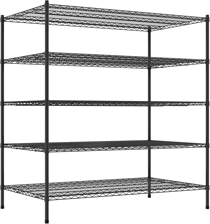 Commercial NSF Listed Black Epoxy Stationary Wire Shelving Kit 36" x 60" x 64", with 5 Shelves Perfect for Warehouse, Walk-in Refrigerator, Freezer, Grocery Store, Restaurant, Dishroom