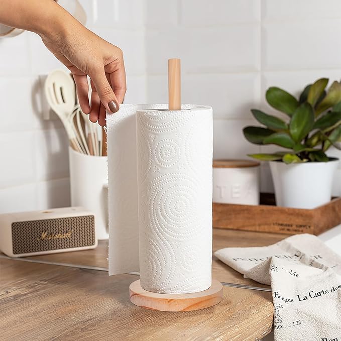 6 Pcs Wood Paper Towel Holder, Wooden Paper Towel Holder Countertop Standing Kitchen Roll Holder for Home Kitchen Bathroom Dining Table