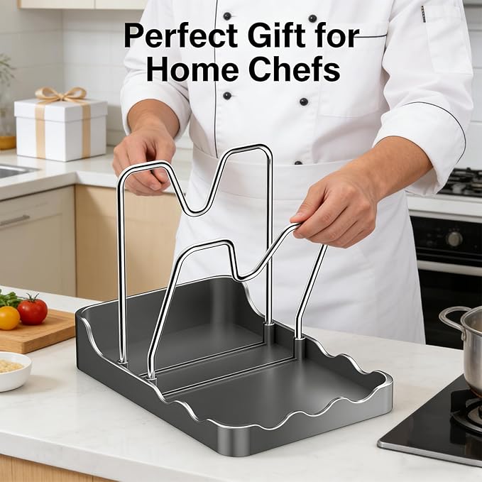 Kitchen Pot Lid Storage Rack, Multifunctional Pot Lid & Cutting Board Holder, Rust-Resistant Carbon Steel, For Cutting Boards, Spoons, Chopsticks (High-grade gray, Double Layer)