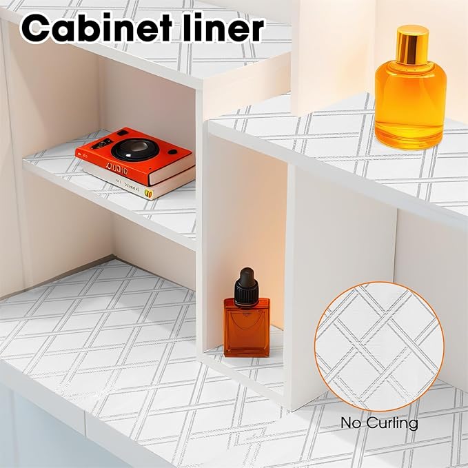 Gopas Drawer and Shelf Liner for Kitchen Cabinets Non-Adhesive, Non-Slip Cabinet Liner Shelf Paper Strong Grip Waterproof Easy to Clean for Kitchen Shelves Cupboard,Silver Geometric,12IN X 10FT