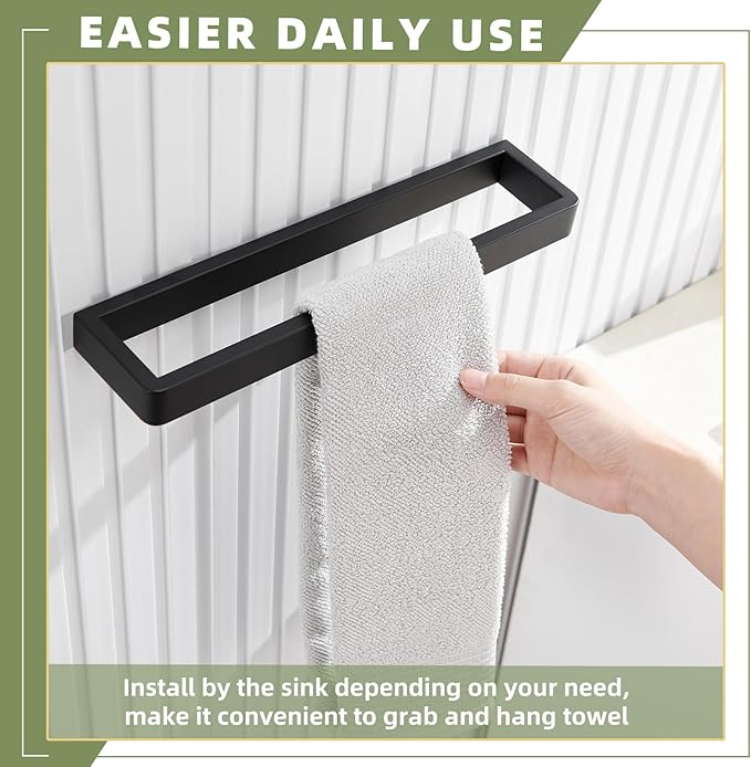 APLusee Matte Black Towel Bar, 304 Stainless Steel Towel Rack, Wall Mounted