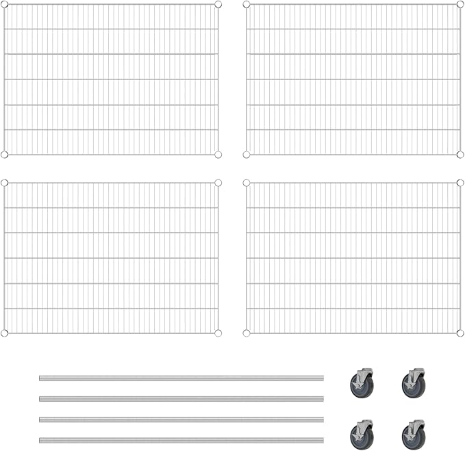 Commercial NSF Listed Chrome Mobile Wire Shelving Kit 30" x 42" x 60", with 4 Shelves Perfect for Warehouse, Walk-in Refrigerator, Freezer, Grocery Store, Restaurant, Dishroom