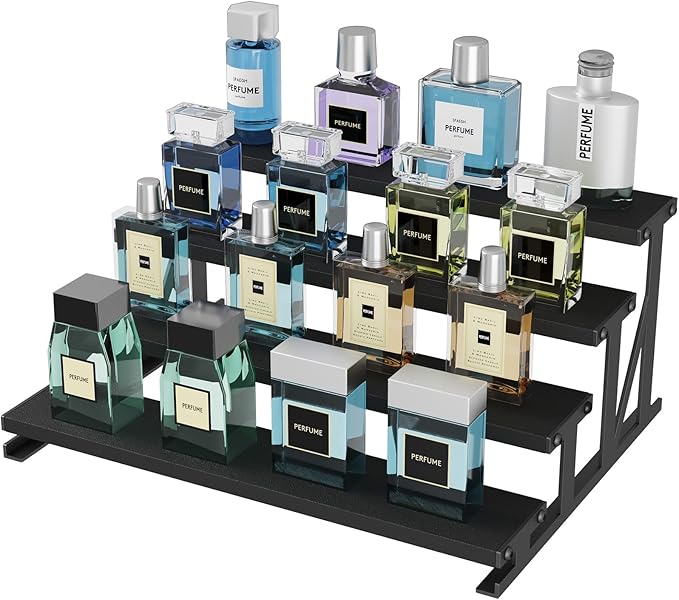 Lifewit Cologne Organizer for Men, Wooden Perfume Stand, 4 Tier Display Riser for Fragrance, Aftershave, Skincare Makeup for Vanity, Bedroom, Bathroom Storage, Black, 1 Pcs, 35 cm/14"