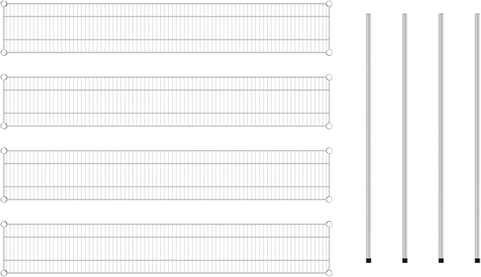 Commercial NSF Listed Chrome Stationary Wire Shelving Kit 12" x 72" x 54", with 4 Shelves Perfect for Warehouse, Walk-in Refrigerator, Freezer, Grocery Store, Restaurant, Dishroom