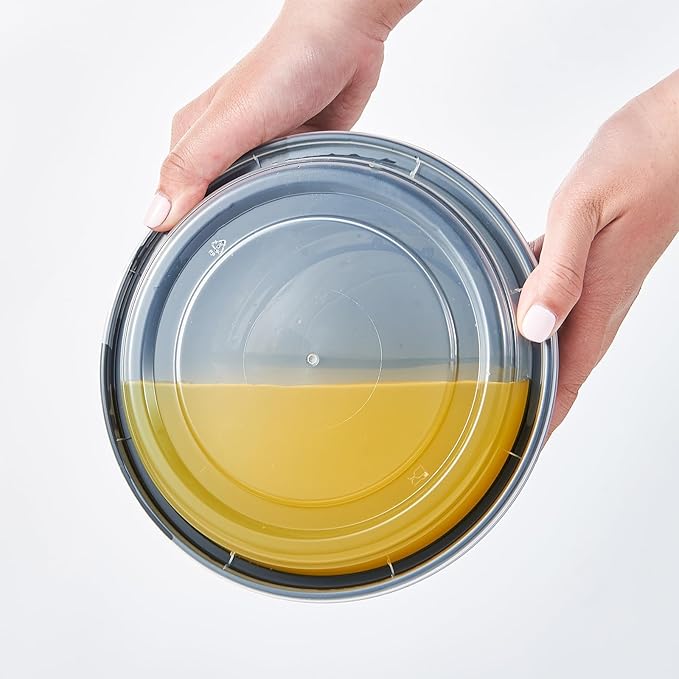 Jaluxing 38 oz 150 ct Round Meal Prep Containers with Lids Plastic Food Storage To Go Lunch Box Disposable Take Out Bowls Black BPA Free Reusable Stackable Microwave Freezer Safe (Formerly FULING)
