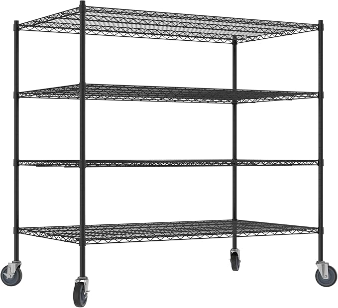 Commercial NSF Listed Black Epoxy Mobile Wire Shelving Kit 36" x 60" x 60", with 4 Shelves Perfect for Warehouse, Walk-in Refrigerator, Freezer, Grocery Store, Restaurant, Dishroom