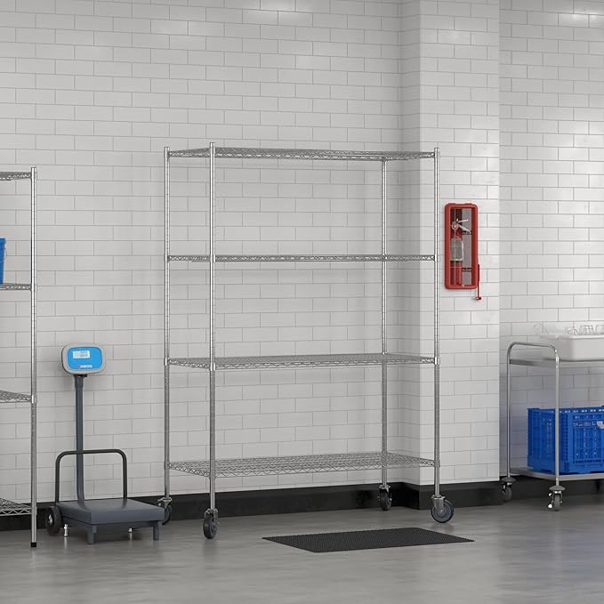 Commercial NSF Listed Chrome Mobile Wire Shelving Kit 24" x 54" x 80", with 4 Shelves Perfect for Warehouse, Walk-in Refrigerator, Freezer, Grocery Store, Restaurant, Dishroom