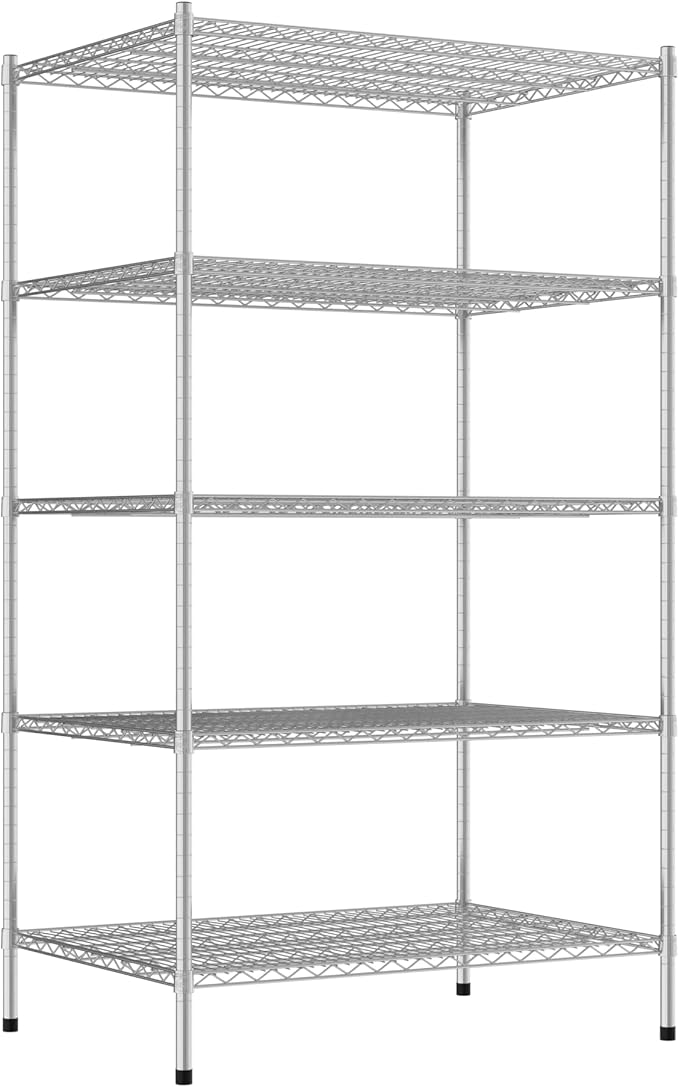 Commercial NSF Listed Chrome Stationary Wire Shelving Kit 30" x 42" x 74", with 5 Shelves Perfect for Warehouse, Walk-in Refrigerator, Freezer, Grocery Store, Restaurant, Dishroom