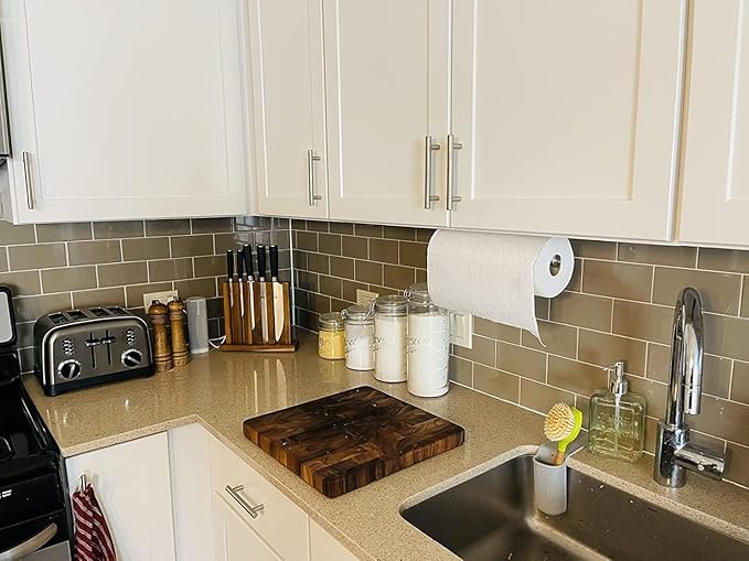 2nd Gen Paper Towel Holder Under Cabinet No Drilling, [More Sturdy] Self Adhesive or Drilling Paper Towel Holder Wall Mount for Kitchen,RV [Fit Mega Paper Towel Roll] SUS304 Stainless Steel