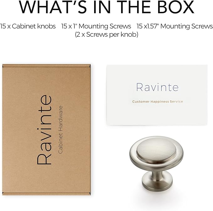 Ravinte 15 Pack Brushed Nickel Cabinet Pulls - 1-1/4 inch Kitchen Cabinet Knobs & Drawer Pulls for Dresser Drawers