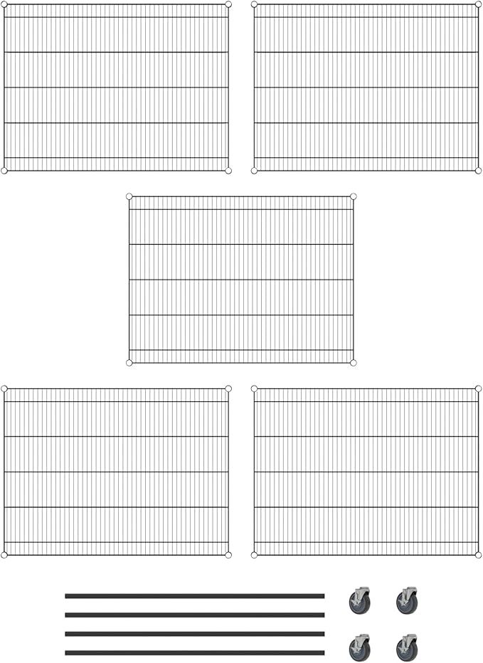 Commercial NSF Listed Black Epoxy Mobile Wire Shelving Kit 36" x 48" x 60", with 5 Shelves Perfect for Warehouse, Walk-in Refrigerator, Freezer, Grocery Store, Restaurant, Dishroom