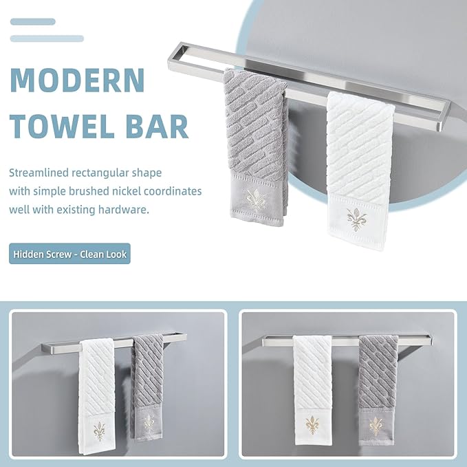 Angle Simple Towel Bar Brushed Nickel, SUS 304 Bath Towel Rack Holder for Bathroom Wall Mounted Storage Rail, 22.76"