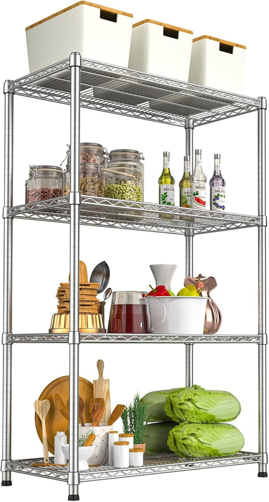 4-Shelf Heavy-Duty Industrial Wire Shelving Rack 2200 LBS Metal Storage Shelves Adjustable Standing Storage Shelf Unit Sturdy Steel Organizer for Pantry Laundry Kitchen Closet Garage 14"Dx35.7"Wx59"H